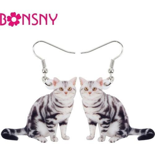 Bonsny Acrylic Lovely Cat Kitten Dangle Drop Earrings Big Long Fashion Jewelry For Girls Women Lady Wholesale Animal Accessories