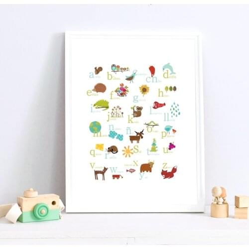 Spanish Animal Alphabet Prints Nature Themed Educational Poster Learning Letters ABC Nursery Wall Art Canvas Painting Decor