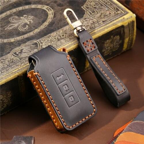 Genuine Leather Smart Car Key Case Full Cover for Mitsubishi Outlander Lancer 10 Pajero Sport L200 ASX RVR Accessories