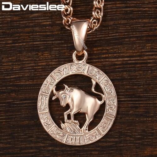 Davieslee Womens Taurus Zodiac Sign Pendant 585 Rose Gold Constellation Pendant Necklace For Woman Jewelry Dropshipping DGP179