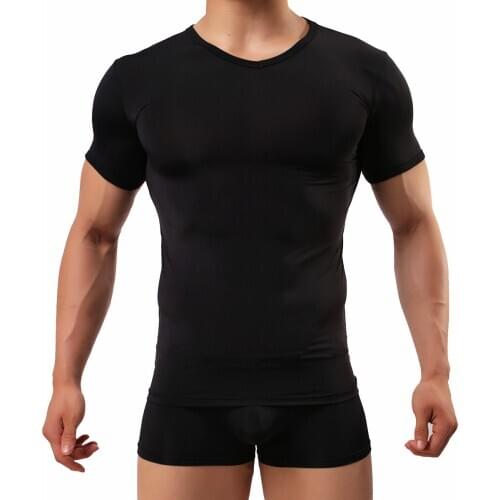 Mens Fitness Leisure Ultra-thin Refreshing Close-fitting Comfortable Ice Silk Tight Round Neck Short-sleeved T-shirt