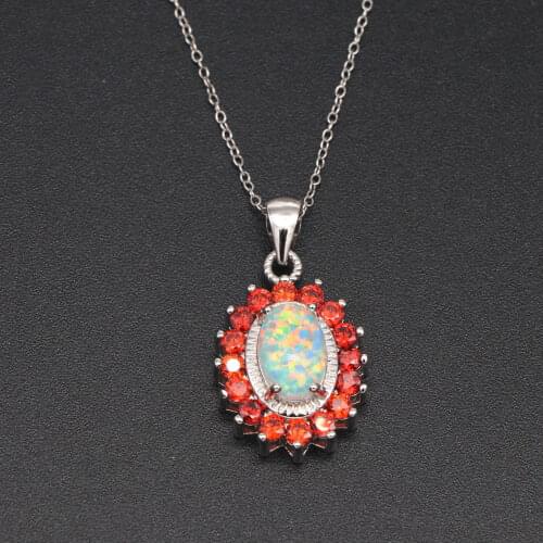 JZP0004 New womens oval white opal pendant necklace fashion popular womens fashion jewelry