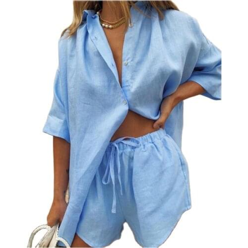 Two Piece Set Casual Suit Women Summer Tracksuit Women 2021 Lounge Wear Shorts Set Short Sleeve Shirt Tops Loose Shorts Suit