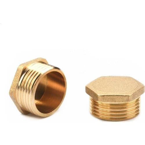 Copper 1/8" 1/4" 3/8" 1/2" 3/4" Male Thread Brass Pipe Hex Head Brass End Cap Plug Fitting Coupler Connector Adapter
