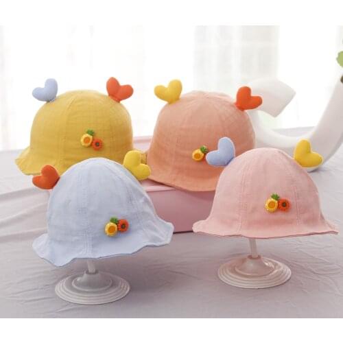Cute Ear Baby Hat Summer Breathable Cotton Boys Girls Bucket Hat Solid Color Infant Toddler Sun Beach Cap