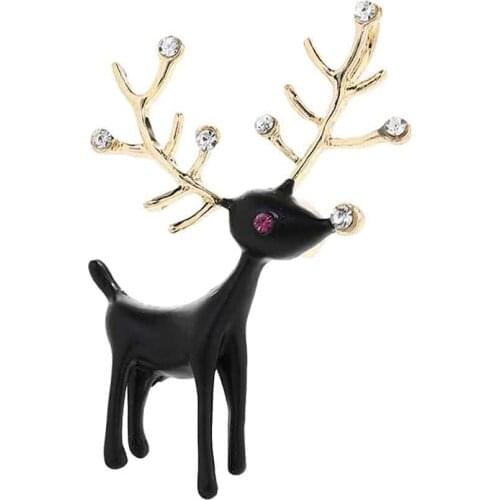 Fashion Jewelry Cute Enamel Pin Metal Crystal Christmas Elk Brooch Badge Vintage Rhinestone Animal Brooches For Women Men