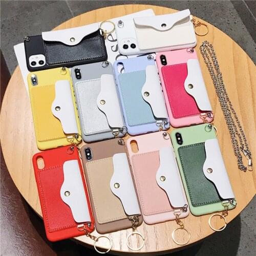 For iPhone 11 Pro MAX Fashion Lanyard With Card Pocket Cover Phone Case For iPhone SE 2020 X XS XR MAX 8 7 Plus Soft Candy Coque