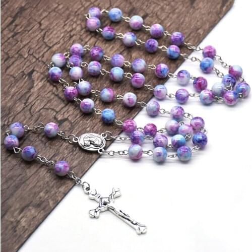 Handmade Rosary Necklace with Jesus Crucifix Prayer Beads Catholic Religious Ornament Christian Prayer Gift