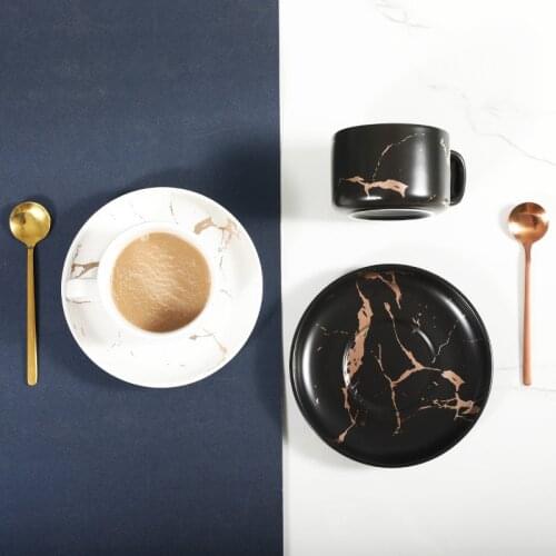 Marbled Nordic style Ceramic Coffee Cup and Saucer Ins Coffee Mug set personalized custom breakfast Milk Tea Ceramics Black