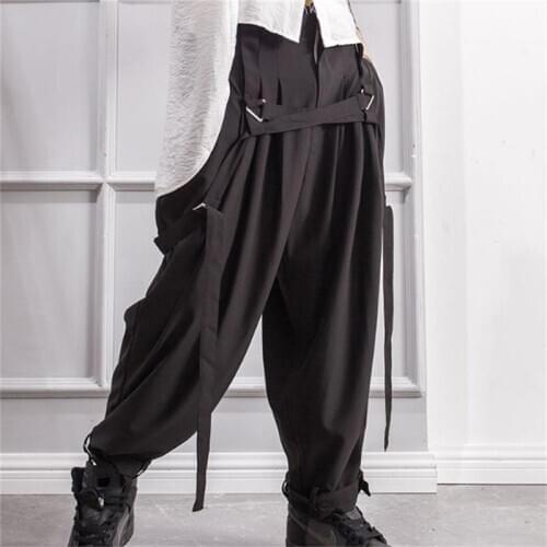 Mens trousers casual pants spring and autumn mens slacks lantern pants belt adjustable design foot strap Yamamoto style