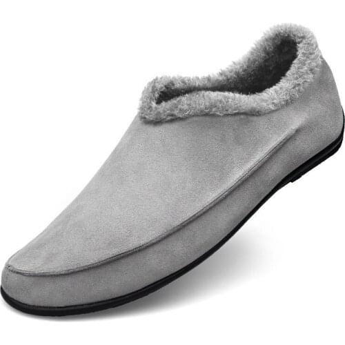 Autumn Winter Men Shoes Soft Light Plush Warm Mens Loafers Slip On Fashion Suede Leather Non-Slip Thermal Shoes Big Size 38-47