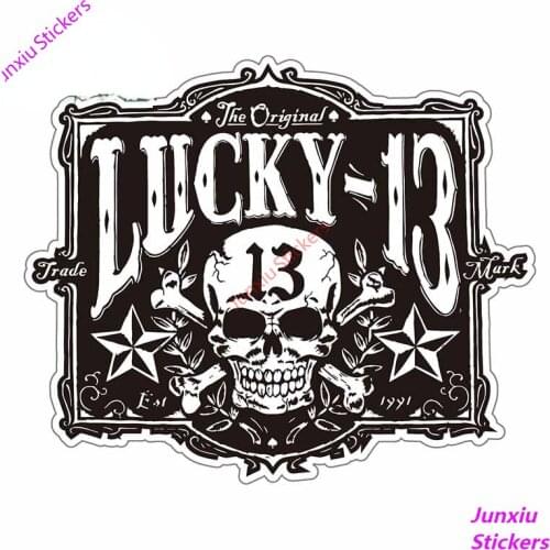 Skull Lucky 13 Decal Personality Laptop Windshield Car Stickers Scratch-Proof Anime Creative Sticker Car Assessoires PVC13x11cm