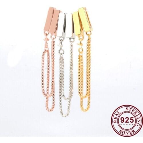 Original 925 Sterling Silver Tricolor Reflexions Safety Chain Fit Pandora Women Bracelet & Necklace Diy Jewelry