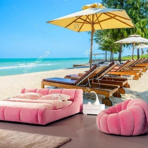 Beach wallpaper,Bed beach on tropical beach,natural landscape for the living room bedroom store background vinyl wallpaper