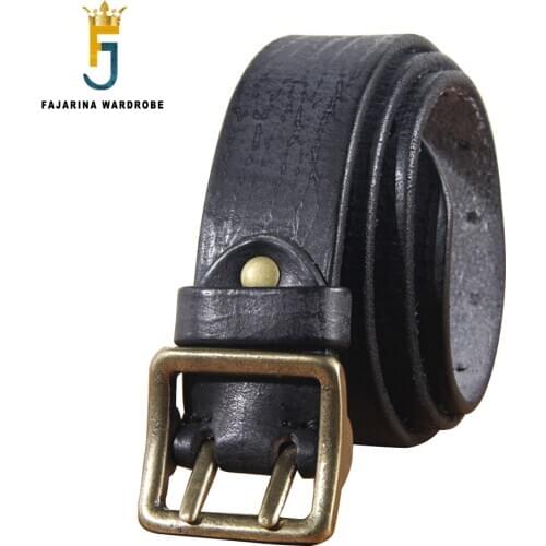 FAJARINA Men‘s Retro Cowhide Leather Brass Double Pin Buckle Metal Belt for Men Top Quality Solid Cow Skin Belts 3.8cm N17FJ950