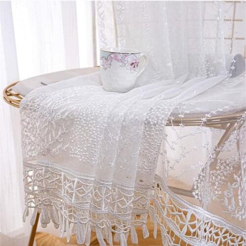 Luxury Sheer Voile Curtains for Living Room Floral Embroidered Grey Lace Sheer Bottom Romantic Patio Sliding Glass Door Drapes