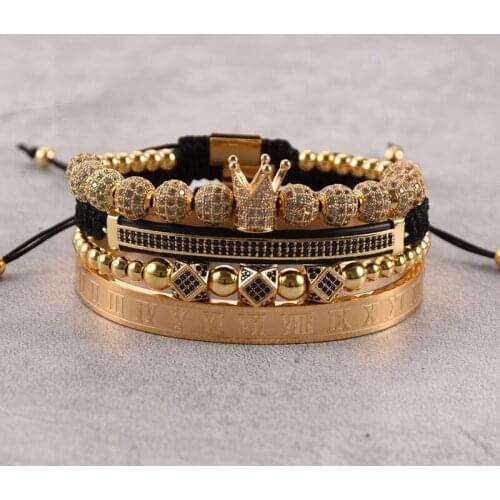 Hot 4Pcs/Set Luxury Jewelry New Zircon CZ Charm Punk Hip Hop Gold Bracelet Mens Cubic Micropavé Weave Braided Pulseira