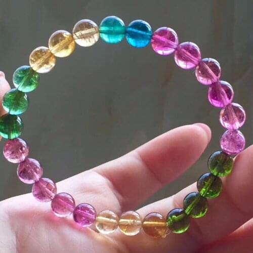 Certificate Natural Rainbow Colorful Tourmaline Round Beads Woman Bracelet 7mm Tourmaline Bangle Drop Shipping AAAAAA