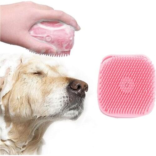 Dog Bath Hair Brush Pet Gentle Massage Shampoo Dispenser Soft Silicone Rubber Bristle Cat Shower Grooming Bathing Tool Accessory