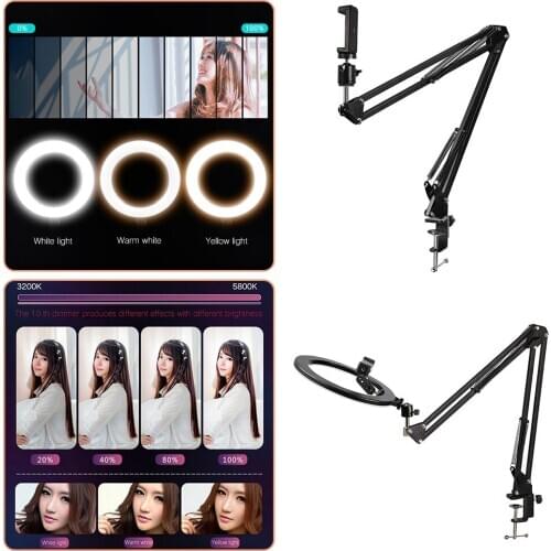 Foldable Phone Holder with ringlight Desktop Stand Bracket Lazy Mobile Phone Holder Tripod Stand for Recording Live Video camera