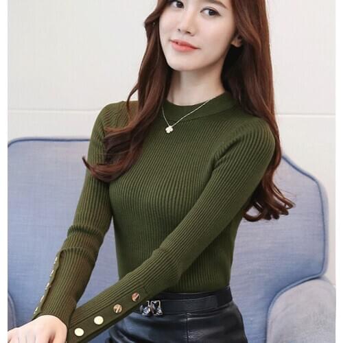 2020 Pullovers Sweaters Button Long sleeve Sweater Female Fashion Turtleneck Sweater Women Jumper Tops Casual Autumn Winter