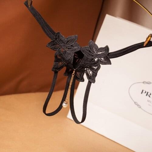 Sexy Crotchless Panties Women Erotic G-string Lingerie Embroidery Floral Decor Low-rise Open Crotch Briefs Transparent Underwear