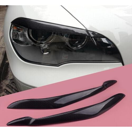 Carbon Fiber Texture Headlight Retrofit Accessories Eyelids Trim Eyebrow fit for BMW X5 E70 2007 2008 2009 2010 2011 2012 2013