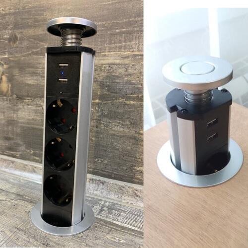 Ship from Russia) 16A PULL POP UP 3 Power Socket 2 USB Charging Port Kitchen Table Desktop Sockets Office outlet