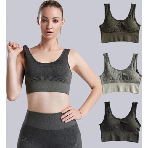 Women Seamless Power Down Sports Bra Push Up Yoga Bra Women Gym Brassiere Running Fitness Top Workout Striped Sportswear