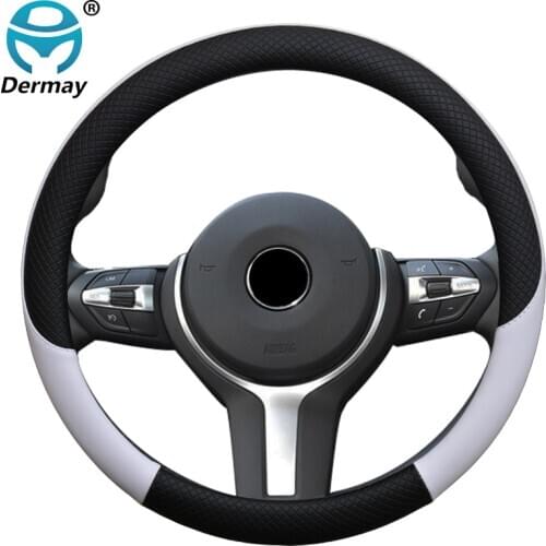 100% DERMAY Brand Leather Universal Car Steering-wheel Cover 37CM-38CM Car-styling Sport Auto Steering Wheel Covers Anti-Slip