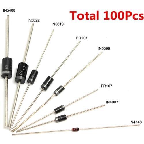 100Pcs 8 Values Diode Bag Assortment Kit 1N4148 FR107 1N5408 For DIY kit
