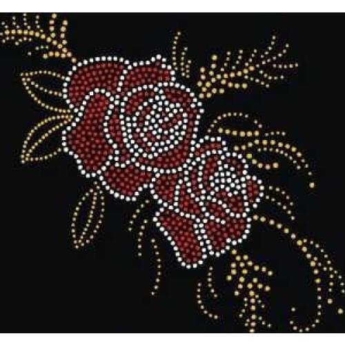2pc/lot Red and golden flower transfer on design hot fix rhinestone motif rhinestone iron on transfers designs strass iron shirt
