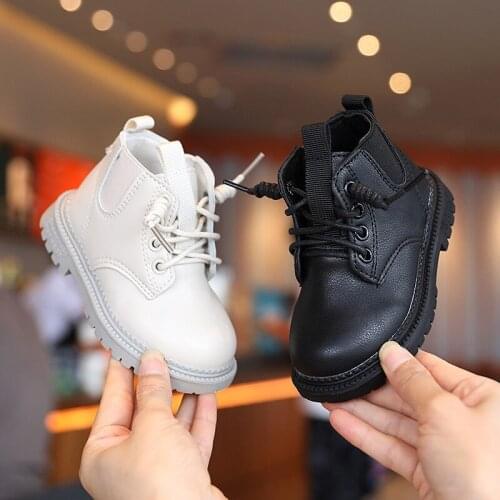 2021 Autumn/Winter Children Boots Boys Girls Leather Martin Boots Plush Fashion Waterproof Non-slip Warm Kids Boots Shoes 21-30