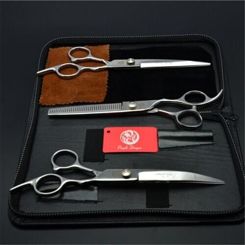 3Pcs Set 3001# 6" 17.5cm JP Purple Dragon Clippers For Dogs Bent Down Dogs Pets Cutting+Thinning+Curved Shears Pets Hair Shears