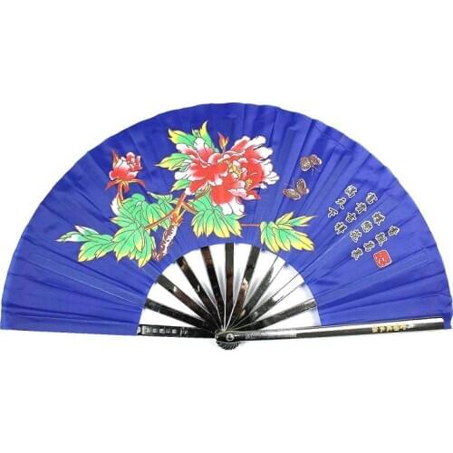 4color stainless steel fan rib kung fu Martial arts performance taiji black/blue/white/red peony tai chi fans