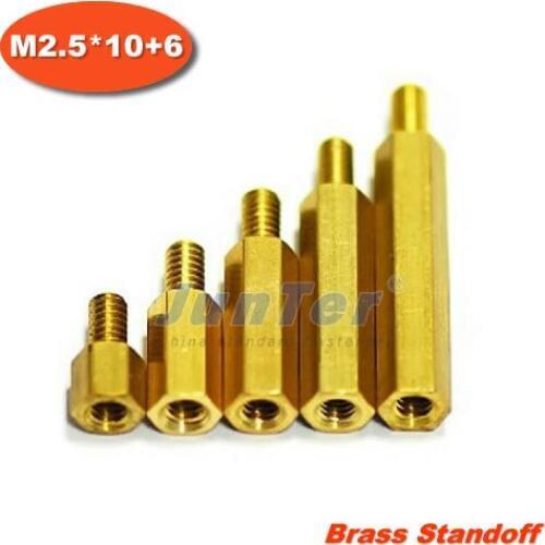500pcs/lot Brass Standoff Spacer M2.5 Male x M2.5 Female -10mm Thread 6mm