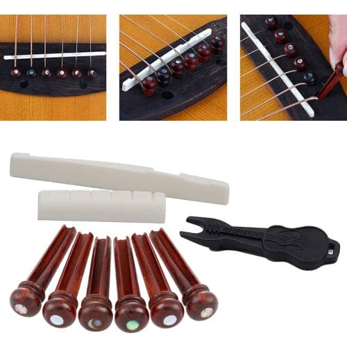 6pcs Acoustic Guitar Bridge Pins Wood Guitar Bridge Pegs Puller Pulling Remover Extractor Removing Tool