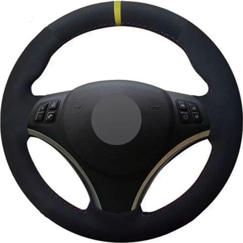 Car Steering Wheel Cover Soft Black Genuine Leather Suede For BMW M Sport 1 Series E87 E81 E82 E88 120i 130i 120d X1 E84