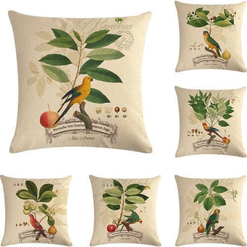 Plant Fruit Green beautiful Bird Cushion Cover Decorative For Car Home Bedroom Woven Linen Toss Pillow Case custom throw ZY189