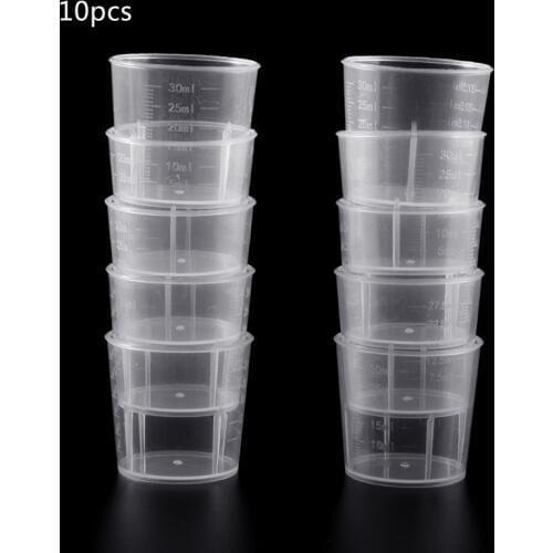 1 Set / 10 Pcs Laboratory Bottle Lab Test Measuring 30ml Container Cups with Cap Plastic Liquid Measuring Cups
