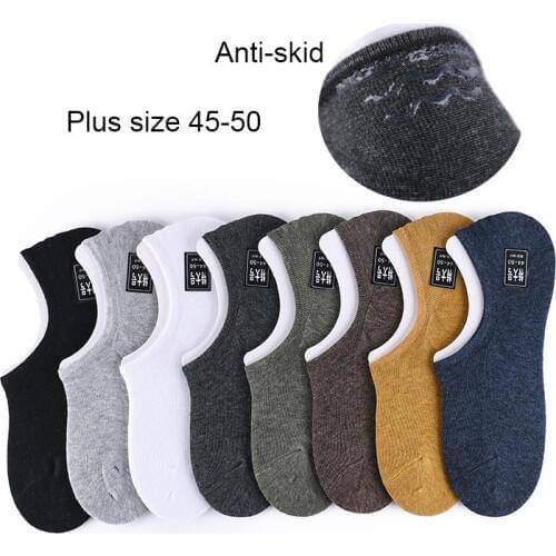 Fcare 20PCS =10 pairs plus size big large Mens summer low cut 45-50 EU cotton invisible socks, non-slip cotton boat socks