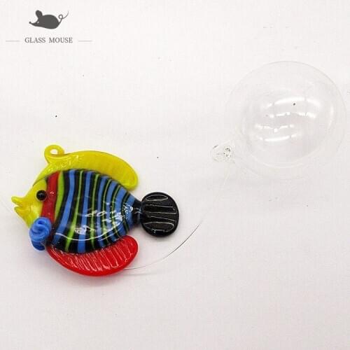 New Custom handmade glass floating bubble fish Figurine aquarium decor accessories pendant miniature colorful sea animal statue