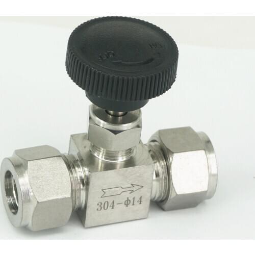 Fit Tube O/D 14mm 304 Stainless Steel Shut Off Valve Straight Flow Control Needle Valve Compression Fitting 6.4 Mpa