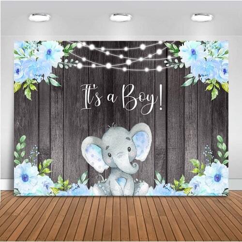 Its a Boy Elephant Backgdrop Boy Baby Shower Party Banner Decoration Blue Floral Rustic Wood Its Boy Elephant Background Props