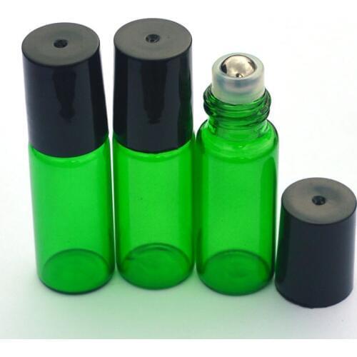 Hot Sample Roller Green Bottle Empty Perfume Essential Oil Roll-On 5ml Bottle with Black Plastic Cap Bottle 5pcs