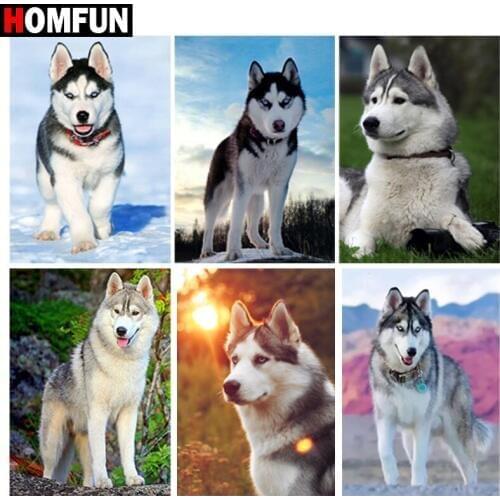HOMFUN Square Round Drill 5D Diamond Painting Environmental Crafts Full Diamond Embroidery "Animal dog wolf Sunset " Home decor