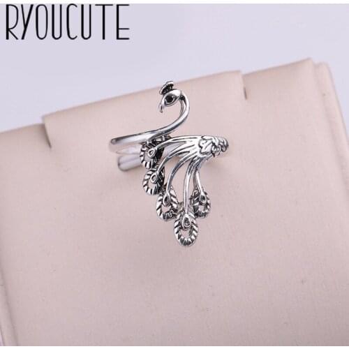 New Trendy Personality Punk Peacock Rings For Women Lady Resizable Size Rings Party Jewelry Charm Gifts 2021