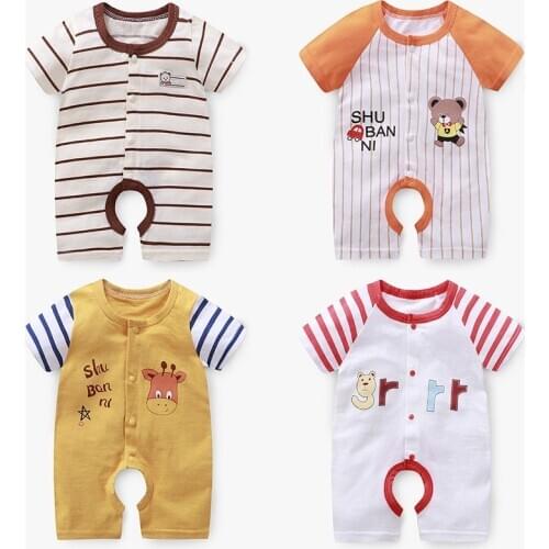 Baby Boys Cotton Short Sleeve Romper Summer Thin Newborn Baby Girls Clothes Summer Creeper Pajamas