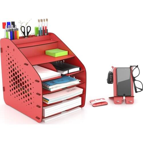 Design OTTO Hexa Red Office Desk Organizer with Pen Holder - File Rack for Office Accessories