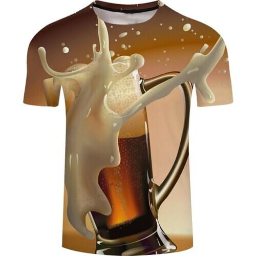 Summer Men T-shirt 3D Beer Time Short Sleeve Novelty Water Pattern O-Neck Tops Tees Funny 3D Printed Streetwear Tshirt